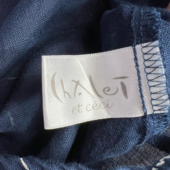 Chalet et Ceci Linen Tank Top S Blue White Abstract Geometric Artsy Lagenlook - Picture 6 of 8